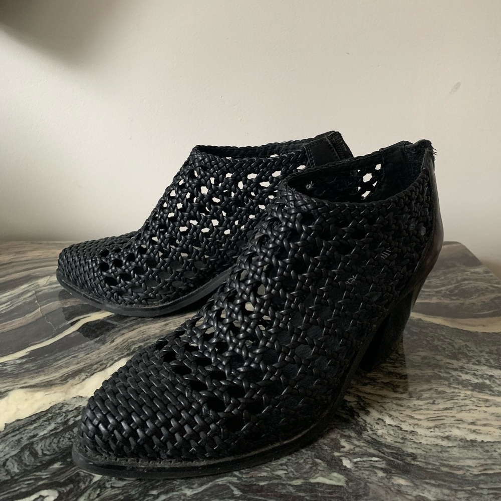 New Jeffrey Campbell woven black leather booties